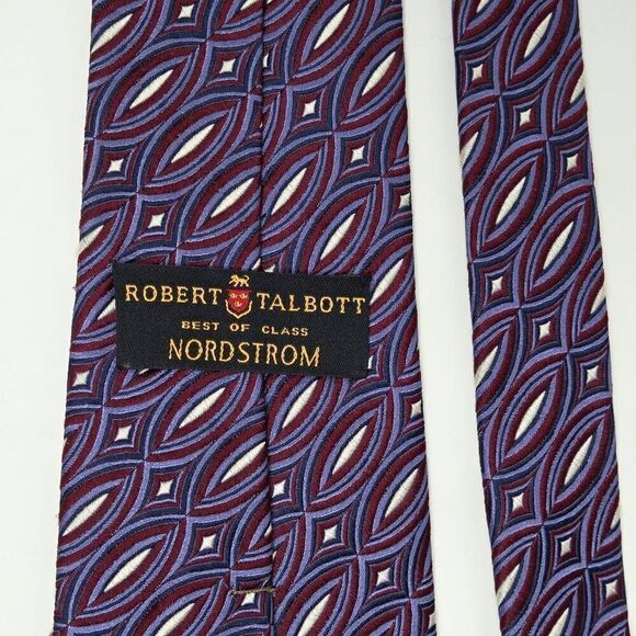 ROBERT TALBOTT BEST OF CLASS SILK TIE RED BLUE TEXTURED WOVEN STRIPE 4" X 57" - Picture 3 of 4